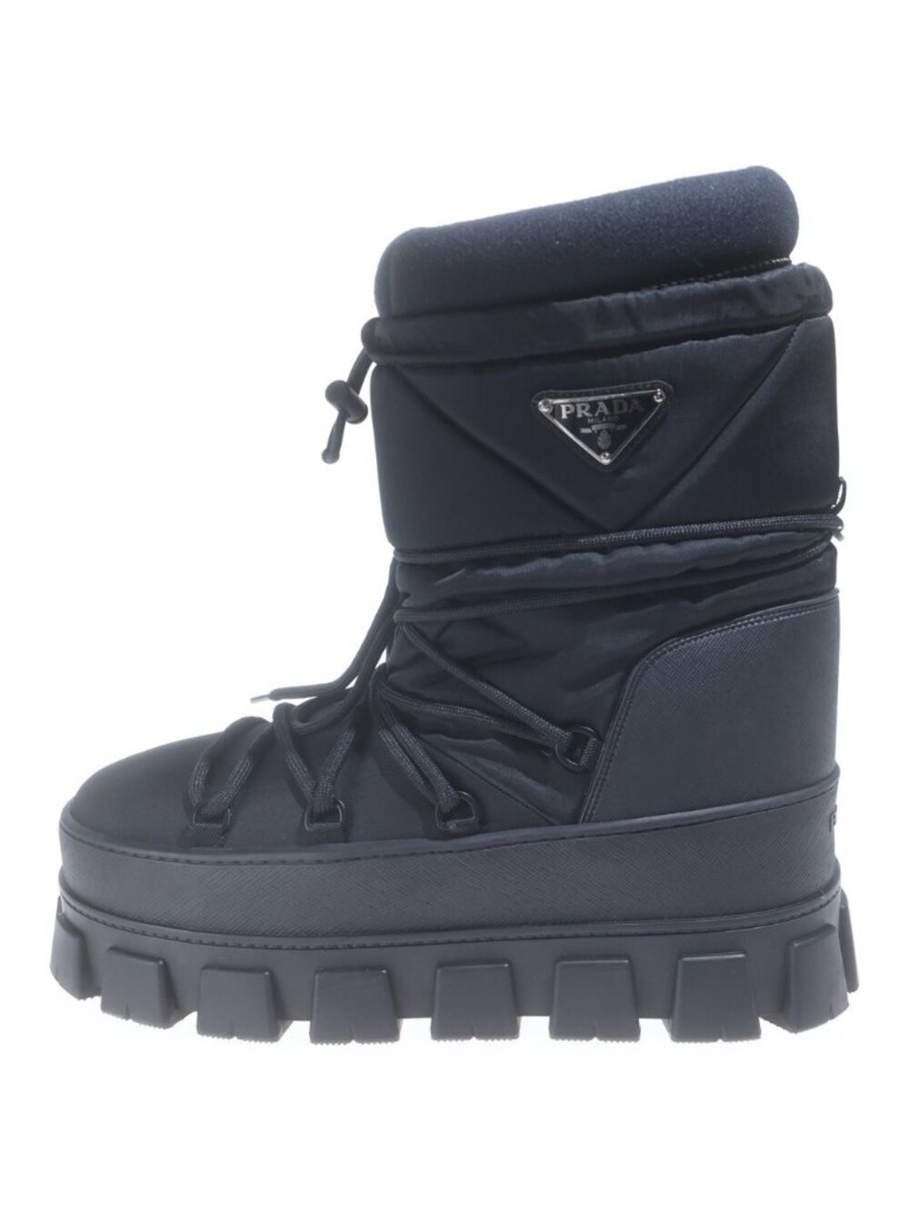 Prada Re-Nylon Gabardine Apres Ski Boots Long Triangle Logo Black
